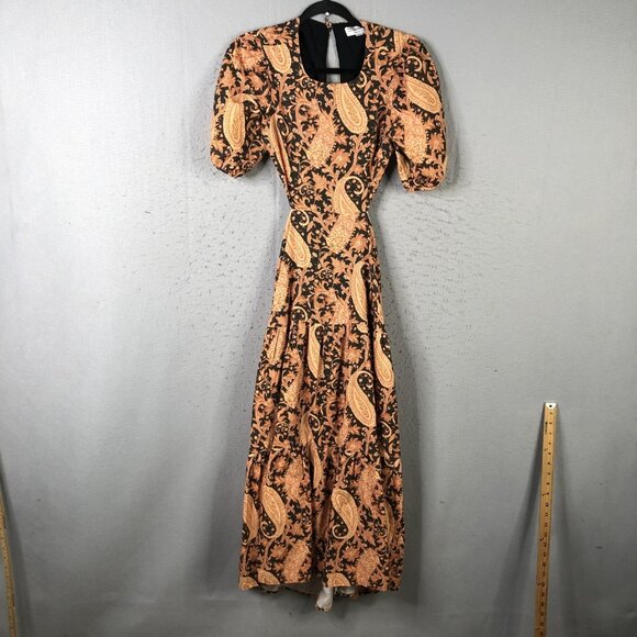 Charlie Holiday Dresses & Skirts - Charlie Holiday Dress Womens XS Black Orange Paisley Maxi Open Back Linen Boho